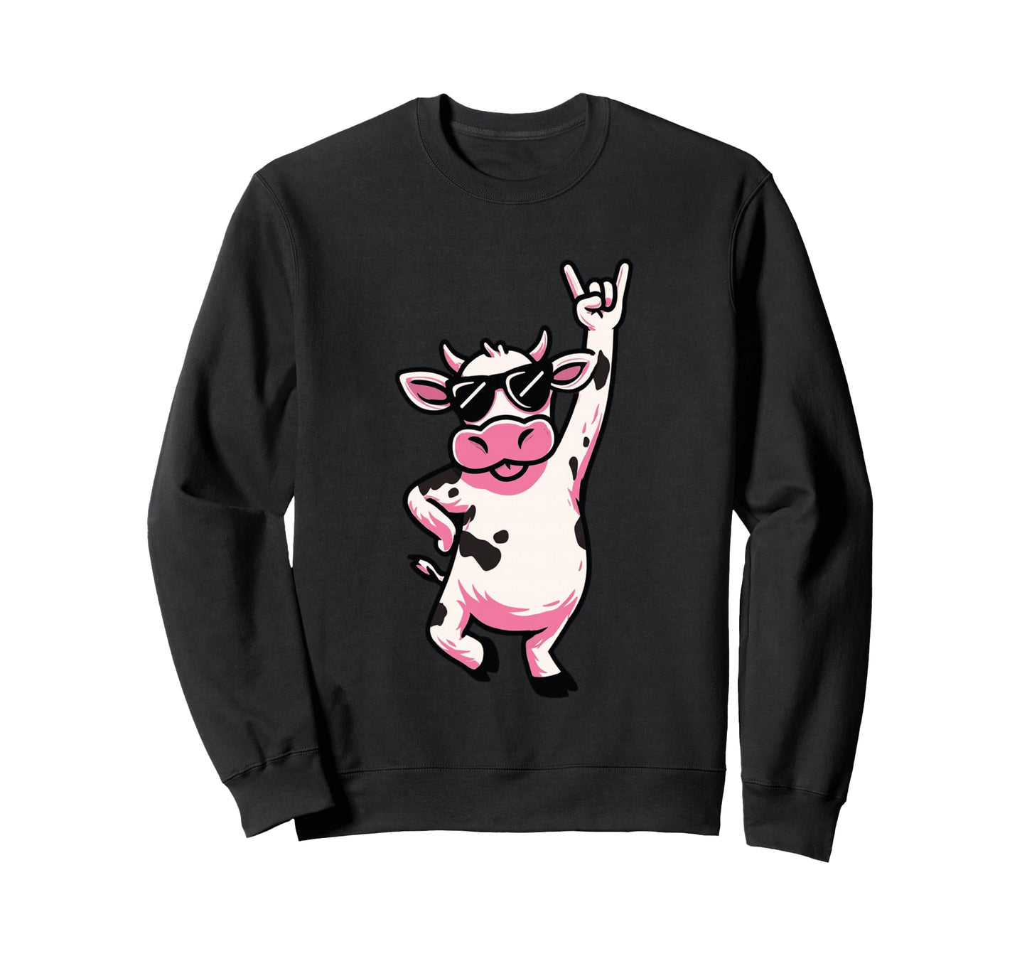 Cow Sunglasses Rock Hand Sign Sweatshirt - Streetwear Style for Adults - T-Shirt, Sweatshirt, Hoodie