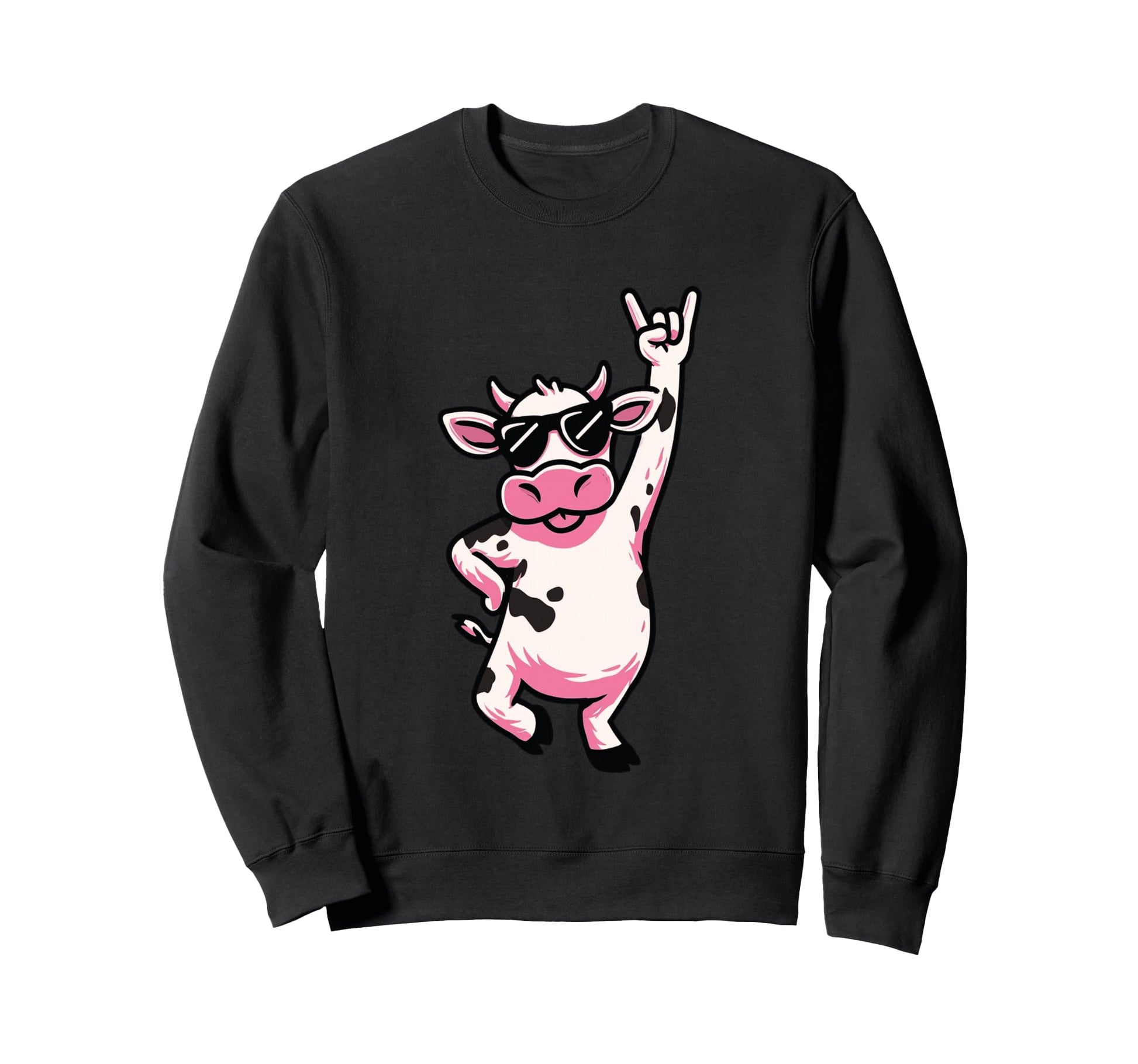 Cow Sunglasses Rock Hand Sign Sweatshirt - Streetwear Style for Adults - T-Shirt, Sweatshirt, Hoodie