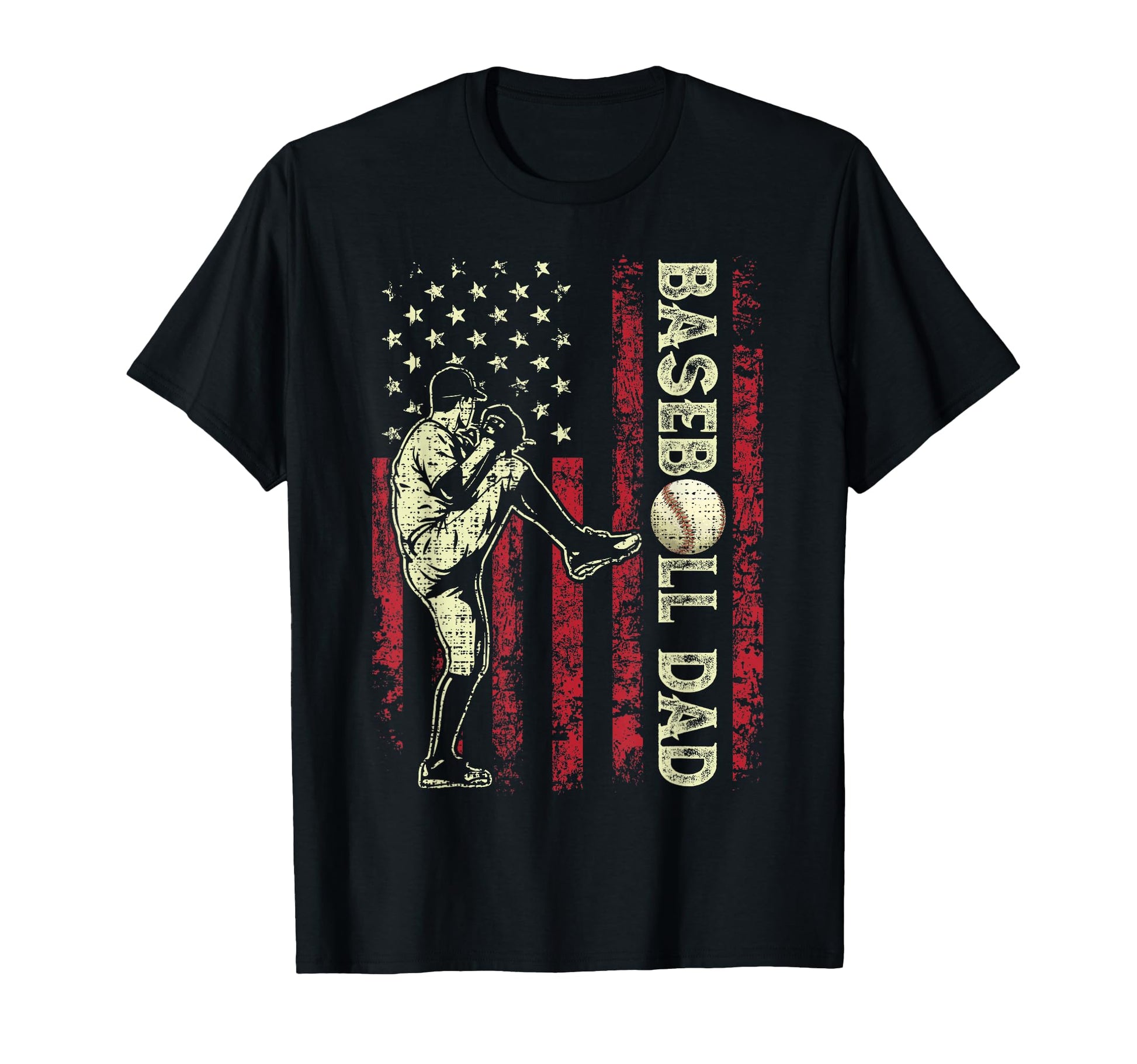 Baseball Dad Pitcher American Flag T-Shirt - Graphic Print Unisex - T-Shirt, Sweatshirt, Hoodie