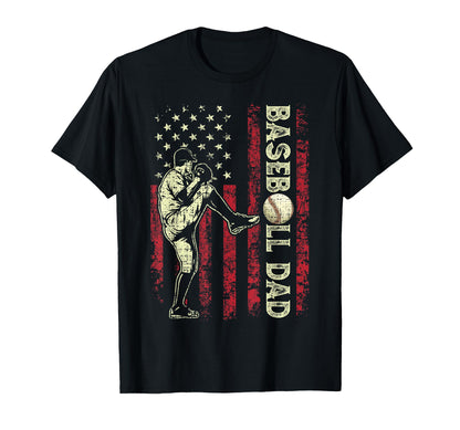 Baseball Dad Pitcher American Flag T-Shirt - Graphic Print Unisex - T-Shirt, Sweatshirt, Hoodie