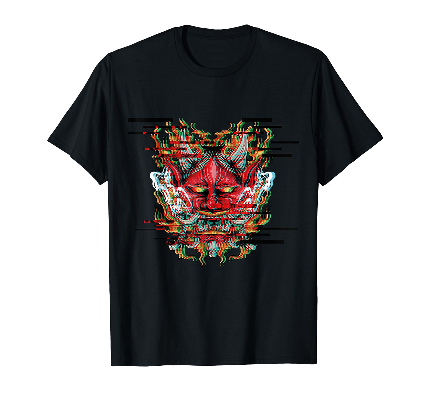 Demon Oni Mask Glitch Aesthetic Japan T-Shirt - Streetwear Style Men Women - T-Shirt, Sweatshirt, Hoodie