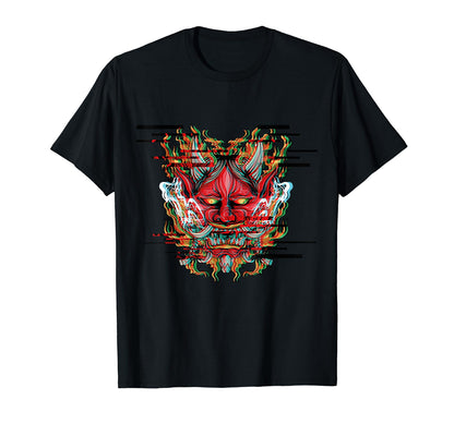 Demon Oni Mask Glitch Aesthetic Japan T-Shirt - Streetwear Style Men Women - T-Shirt, Sweatshirt, Hoodie