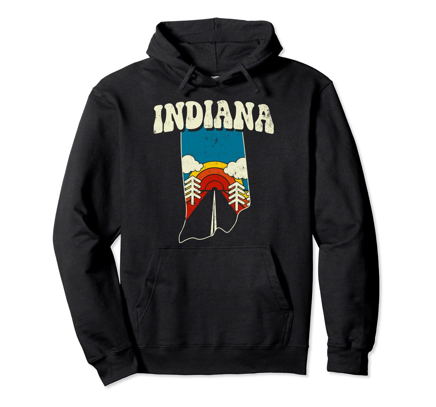 Indiana State Rainbow Hippie 70S Hoodie - Casual Everyday Wear for Adults - T-Shirt, Sweatshirt, Hoodie