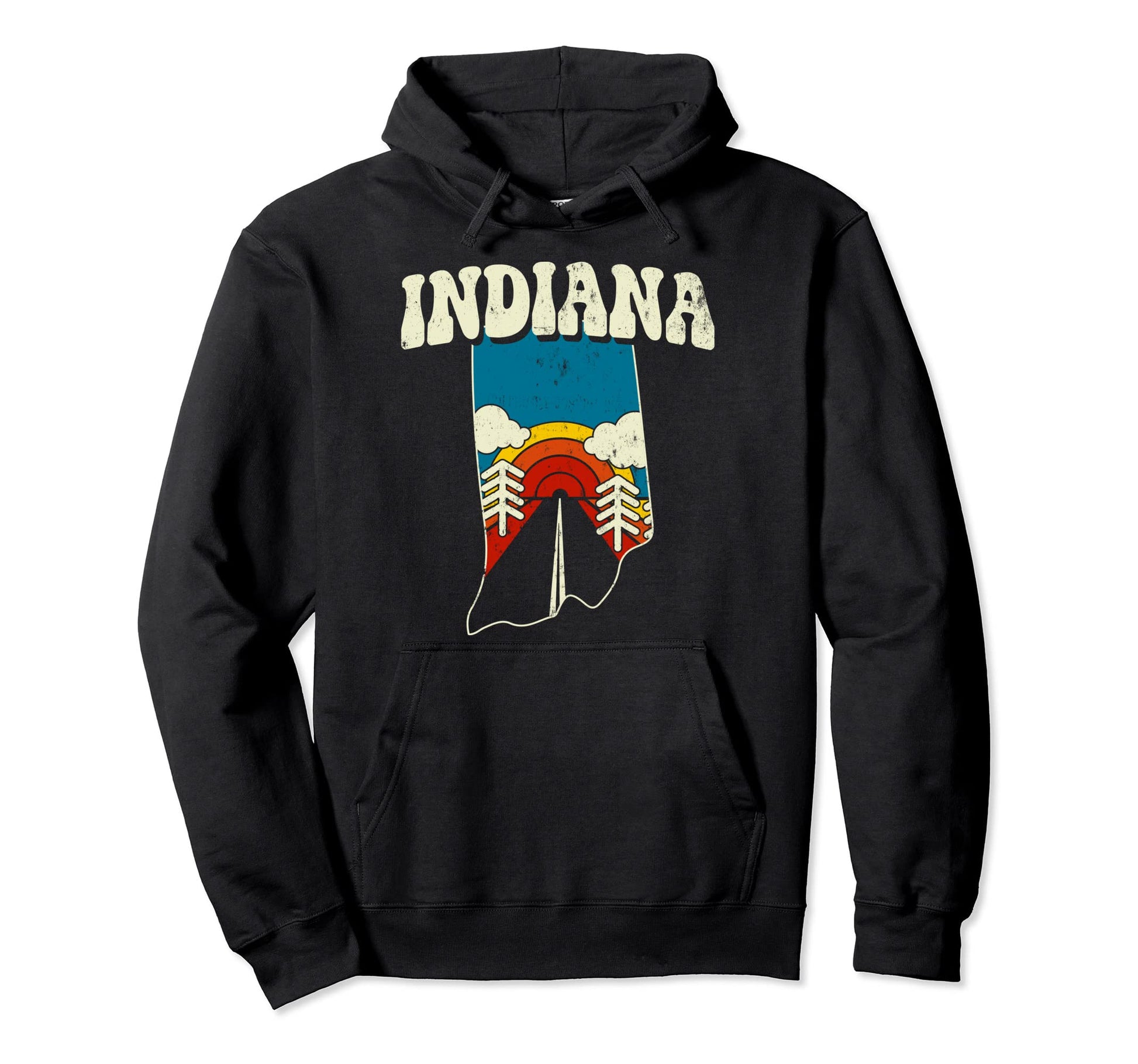 Indiana State Rainbow Hippie 70S Hoodie - Casual Everyday Wear for Adults - T-Shirt, Sweatshirt, Hoodie