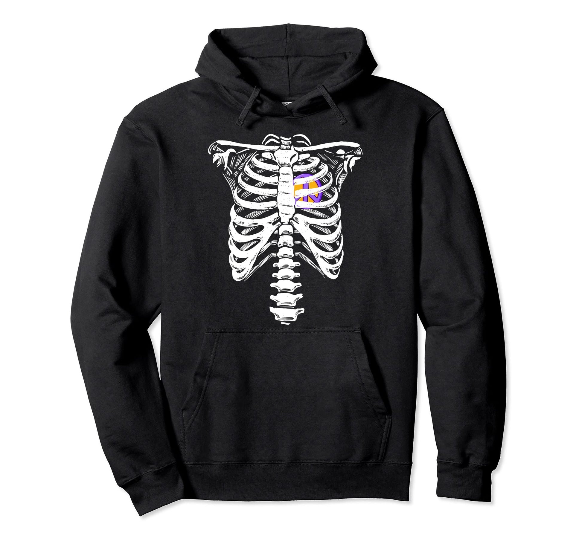 Peace Sign Heart Skeleton Rib Cage Hoodie - Novelty Apparel Men Women - T-Shirt, Sweatshirt, Hoodie