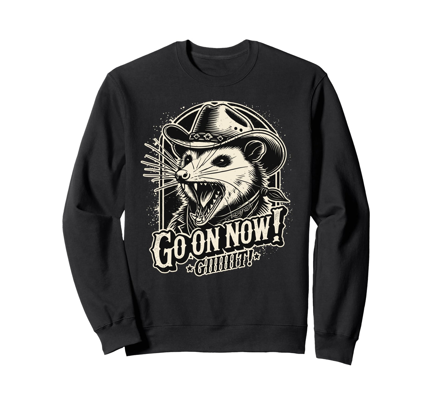 Cowboy Opossum Go Now Git Sweatshirt - Aesthetic Graphic for Adults - T-Shirt, Sweatshirt, Hoodie