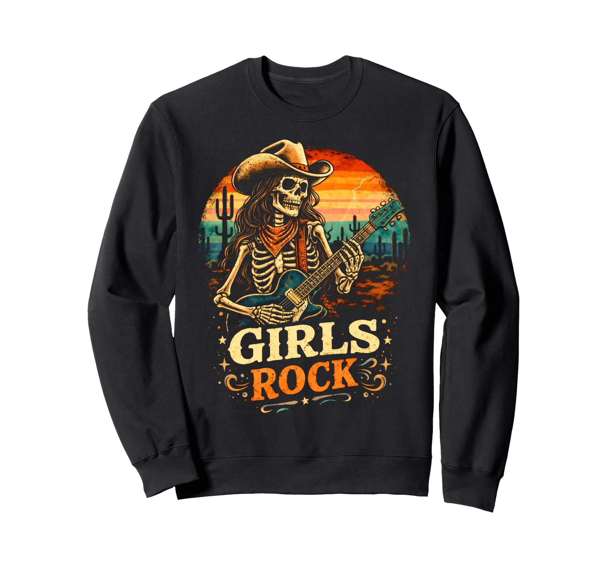Rock Cowgirl Guitar Western Rockn Roll Sweatshirt - Trendy Graphic Unisex - T-Shirt, Sweatshirt, Hoodie