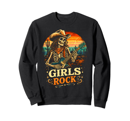 Rock Cowgirl Guitar Western Rockn Roll Sweatshirt - Trendy Graphic Unisex - T-Shirt, Sweatshirt, Hoodie