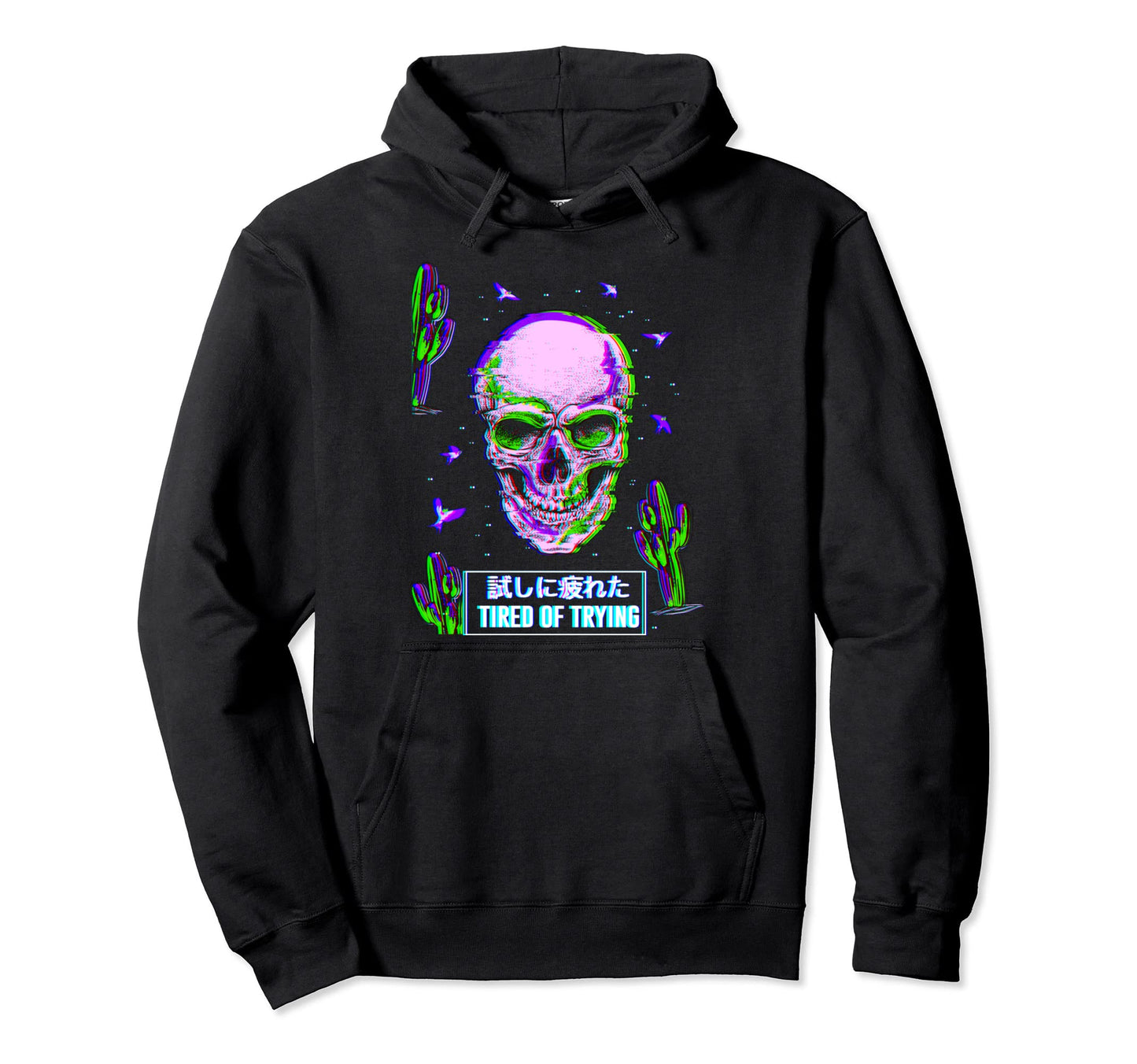 Tired Trying Aesthetic Anime Futurism Hoodie - Minimalist Print Men Women - T-Shirt, Sweatshirt, Hoodie