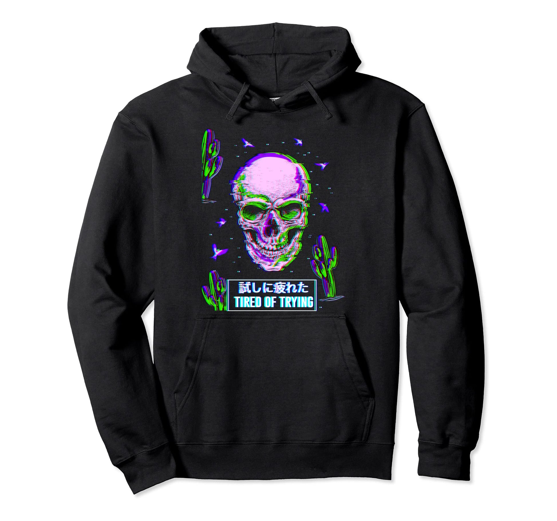 Tired Trying Aesthetic Anime Futurism Hoodie - Minimalist Print Men Women - T-Shirt, Sweatshirt, Hoodie