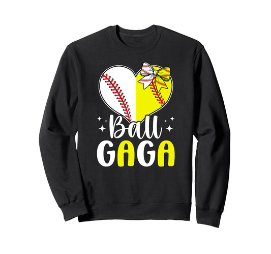 Ball Gaga Heart Softball Baseball Sweatshirt - Trendy Graphic for Adults - T-Shirt, Sweatshirt, Hoodie