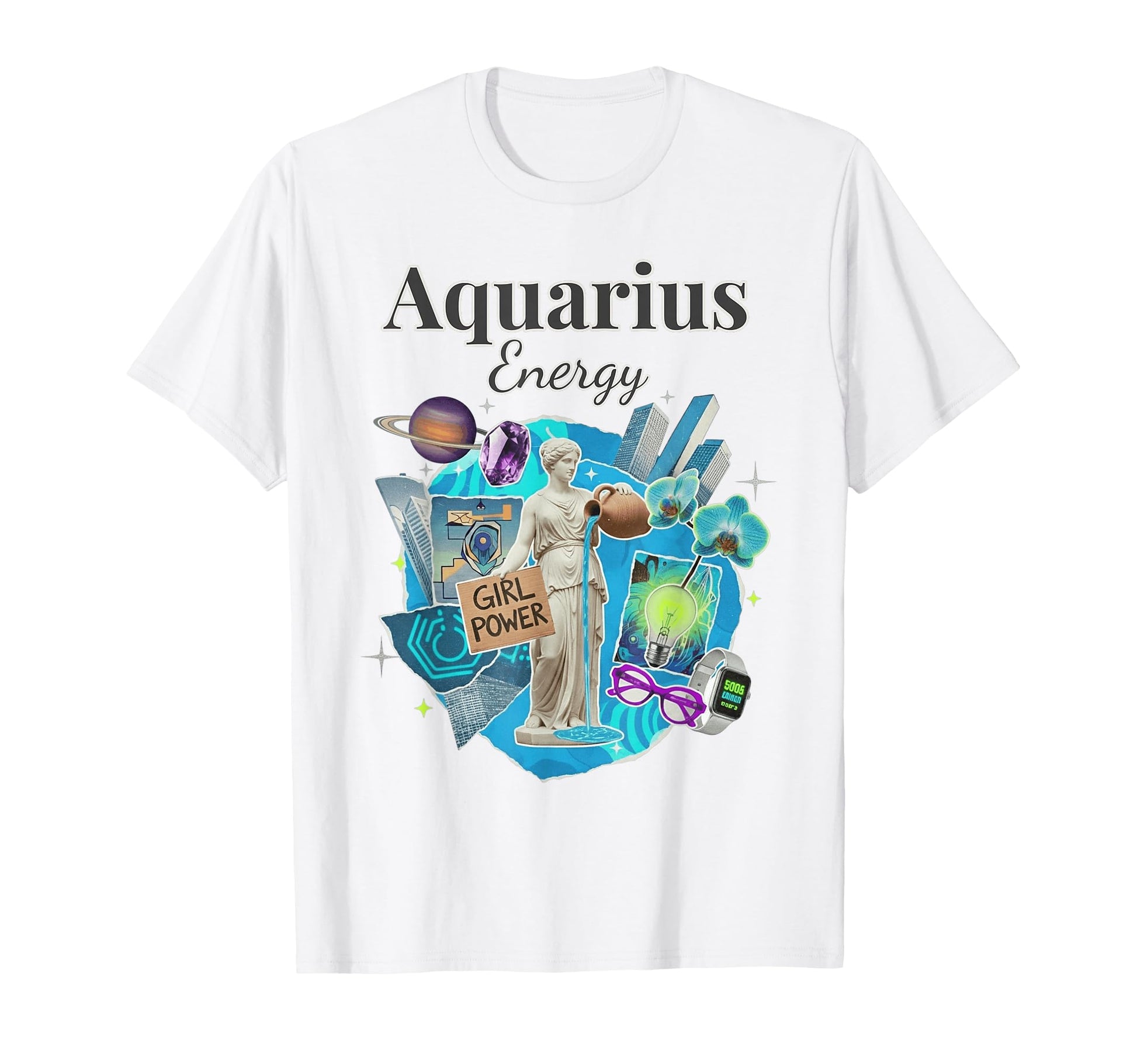 Aquarius Energy Zodiac Birthday Y2K T-Shirt - Custom Art Print for Adults - T-Shirt, Sweatshirt, Hoodie