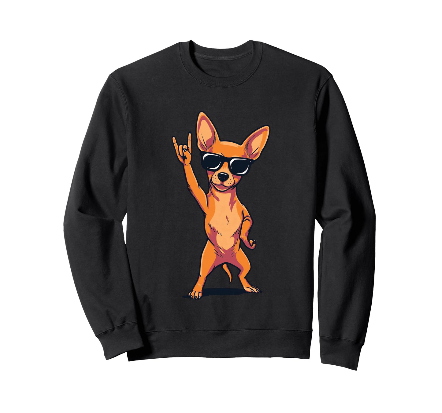 Chihuahua Dog Rock Hand Sign Punk Dog Sweatshirt - Custom Art Print Unisex - T-Shirt, Sweatshirt, Hoodie
