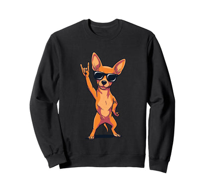 Chihuahua Dog Rock Hand Sign Punk Dog Sweatshirt - Custom Art Print Unisex - T-Shirt, Sweatshirt, Hoodie