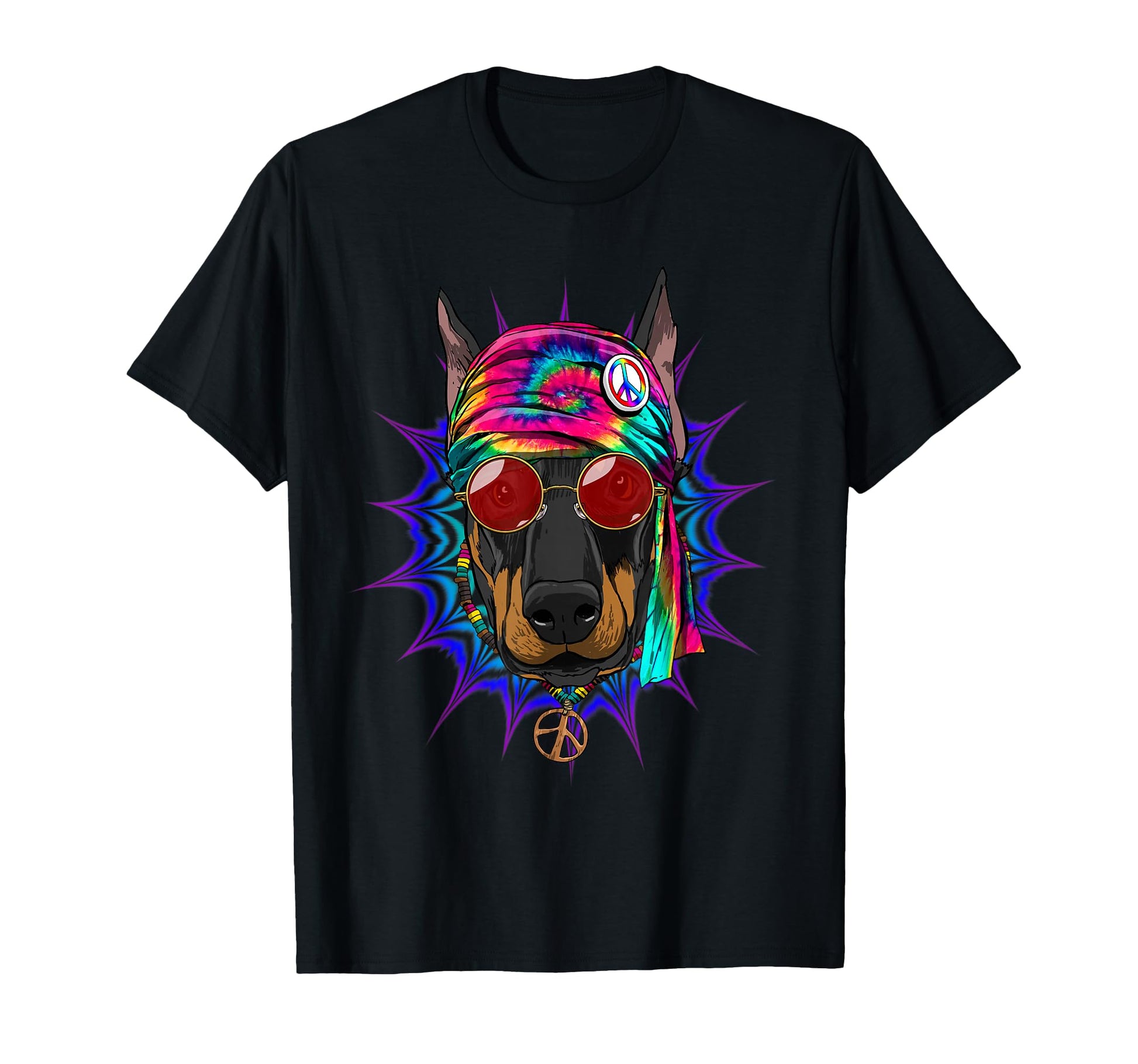 Tie Dye Hippie Doberman Hippiness Peace T-Shirt - Trendy Graphic Men Women - T-Shirt, Sweatshirt, Hoodie