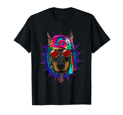 Tie Dye Hippie Doberman Hippiness Peace T-Shirt - Trendy Graphic Men Women - T-Shirt, Sweatshirt, Hoodie