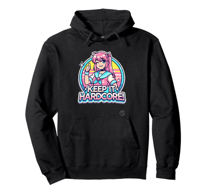 Keeps It Hardcore Anime Kawaii Hoodie - Trendy Graphic for Adults - T-Shirt, Sweatshirt, Hoodie