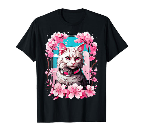 Anime Cat Japanese Vaporwave T-Shirt - Minimalist Print for Adults - T-Shirt, Sweatshirt, Hoodie