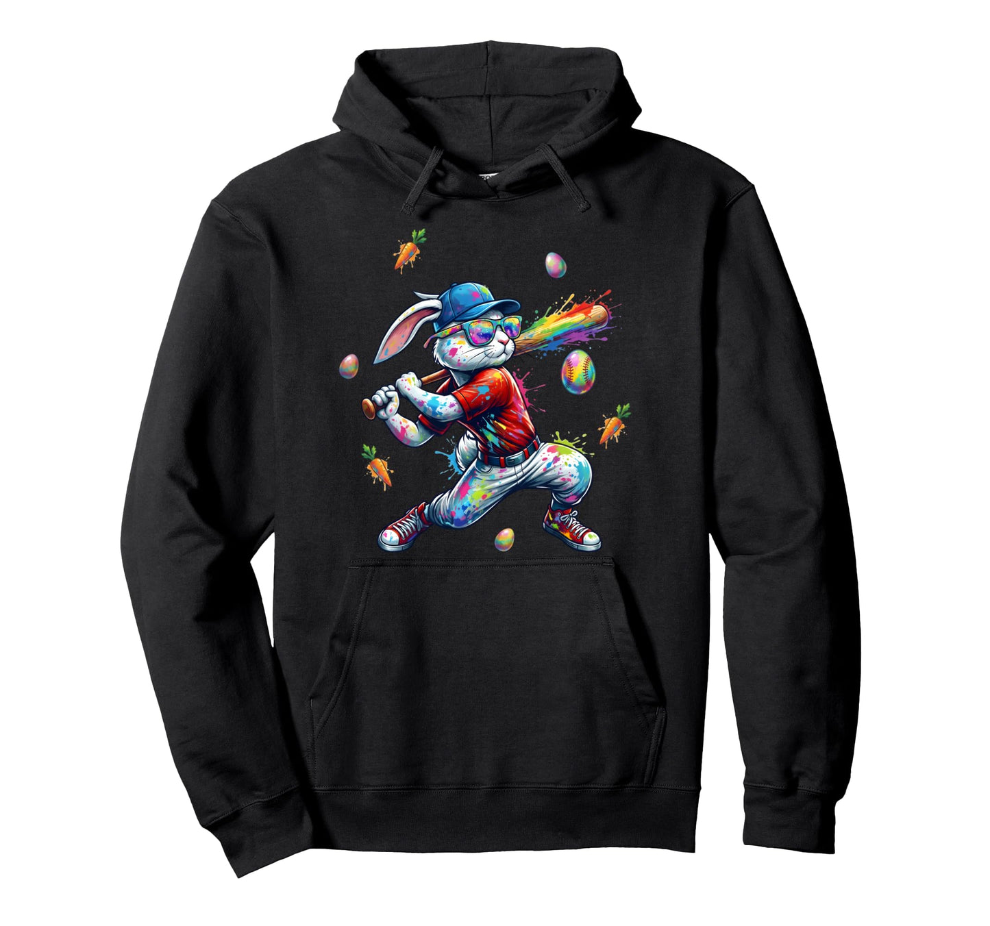 Rainbow Paint Rabbit Batter Funny Easter Hoodie - Aesthetic Graphic Unisex - T-Shirt, Sweatshirt, Hoodie