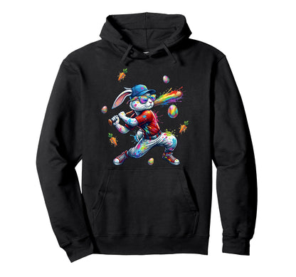 Rainbow Paint Rabbit Batter Funny Easter Hoodie - Aesthetic Graphic Unisex - T-Shirt, Sweatshirt, Hoodie