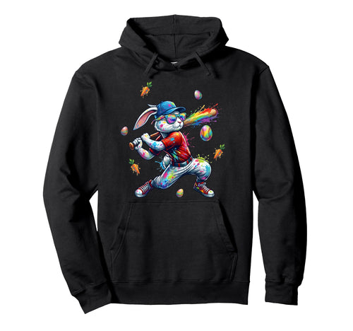 Rainbow Paint Rabbit Batter Funny Easter Hoodie - Aesthetic Graphic Unisex - T-Shirt, Sweatshirt, Hoodie
