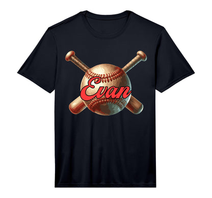 Evan Baseball Custom Name Performance T-Shirt - Minimalist Print for Adults - T-Shirt, Sweatshirt, Hoodie
