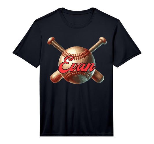 Evan Baseball Custom Name Performance T-Shirt - Minimalist Print for Adults - T-Shirt, Sweatshirt, Hoodie