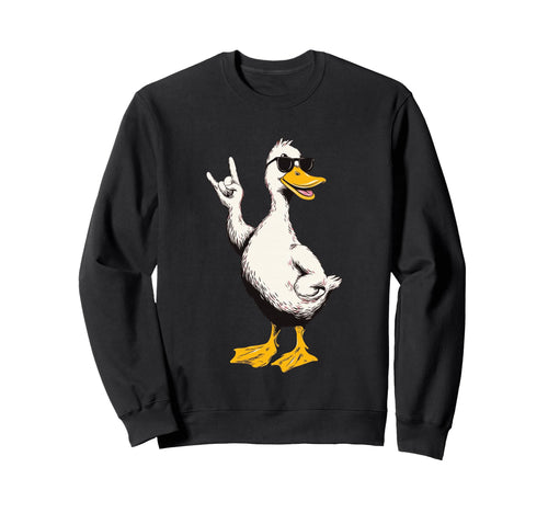 White Duck Rock Hand Sign Punk Sweatshirt - Fun Novelty Design for Adults - T-Shirt, Sweatshirt, Hoodie