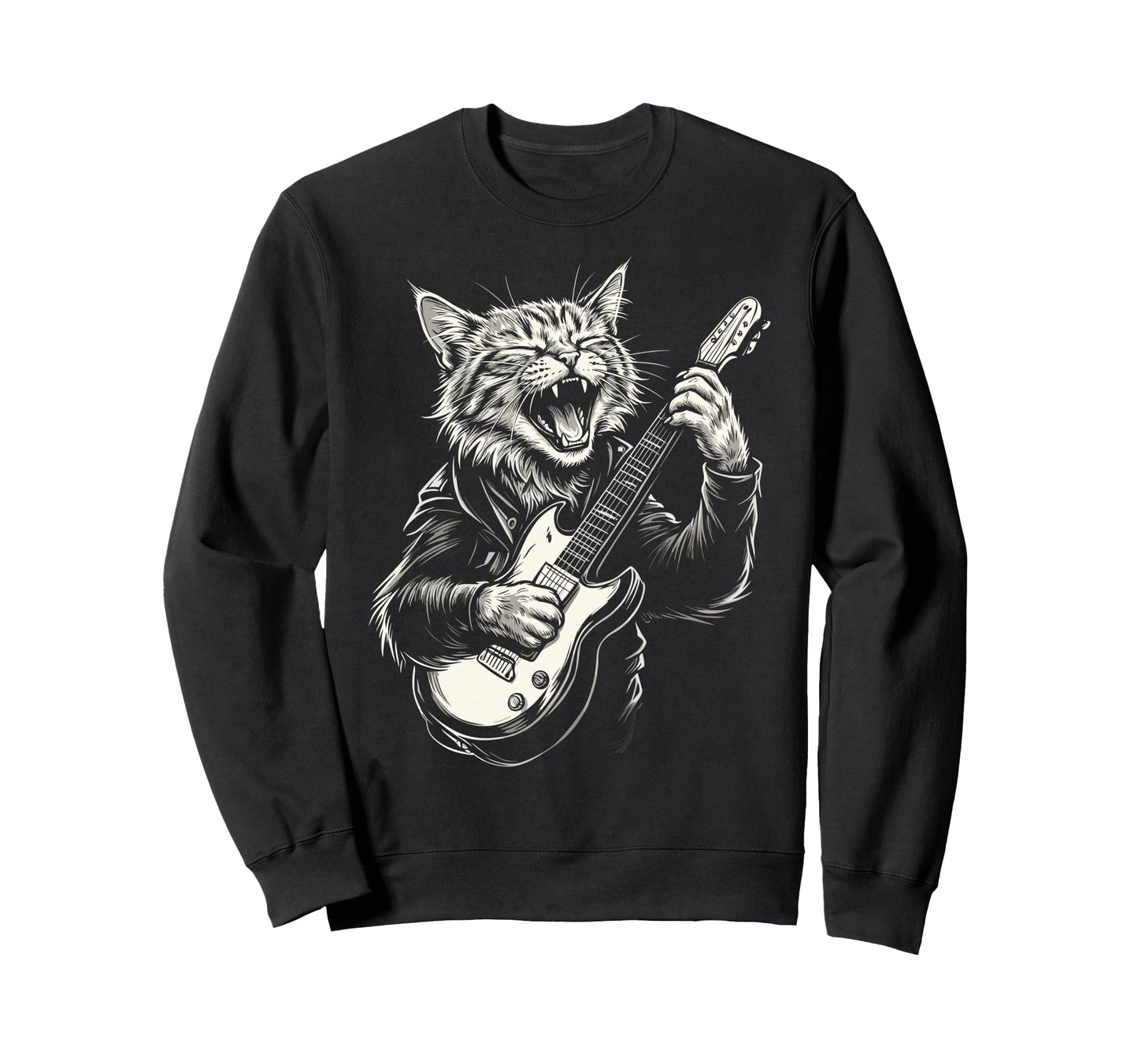 Funny Cat Playing Guitar Heavy Metal Sweatshirt - Trendy Graphic Men Women - T-Shirt, Sweatshirt, Hoodie