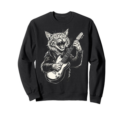 Funny Cat Playing Guitar Heavy Metal Sweatshirt - Trendy Graphic Men Women - T-Shirt, Sweatshirt, Hoodie
