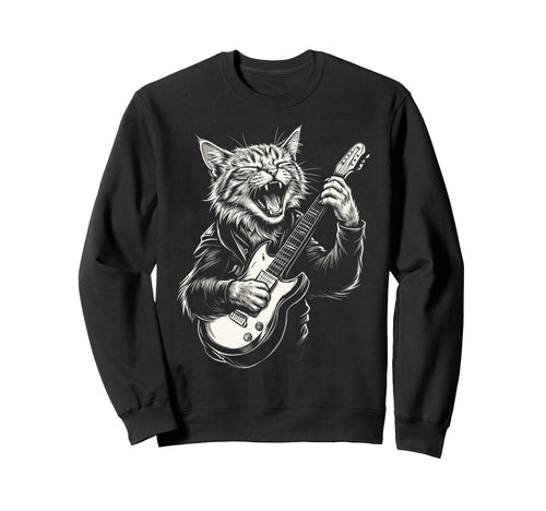 Funny Cat Playing Guitar Heavy Metal Sweatshirt - Trendy Graphic Men Women - T-Shirt, Sweatshirt, Hoodie