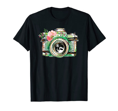 Photographers Camera Flowers T-Shirt - Minimalist Print Unisex - T-Shirt, Sweatshirt, Hoodie