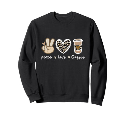 Leopard Peace Sign Love Coffee Heart Sweatshirt - Trendy Graphic Unisex - T-Shirt, Sweatshirt, Hoodie