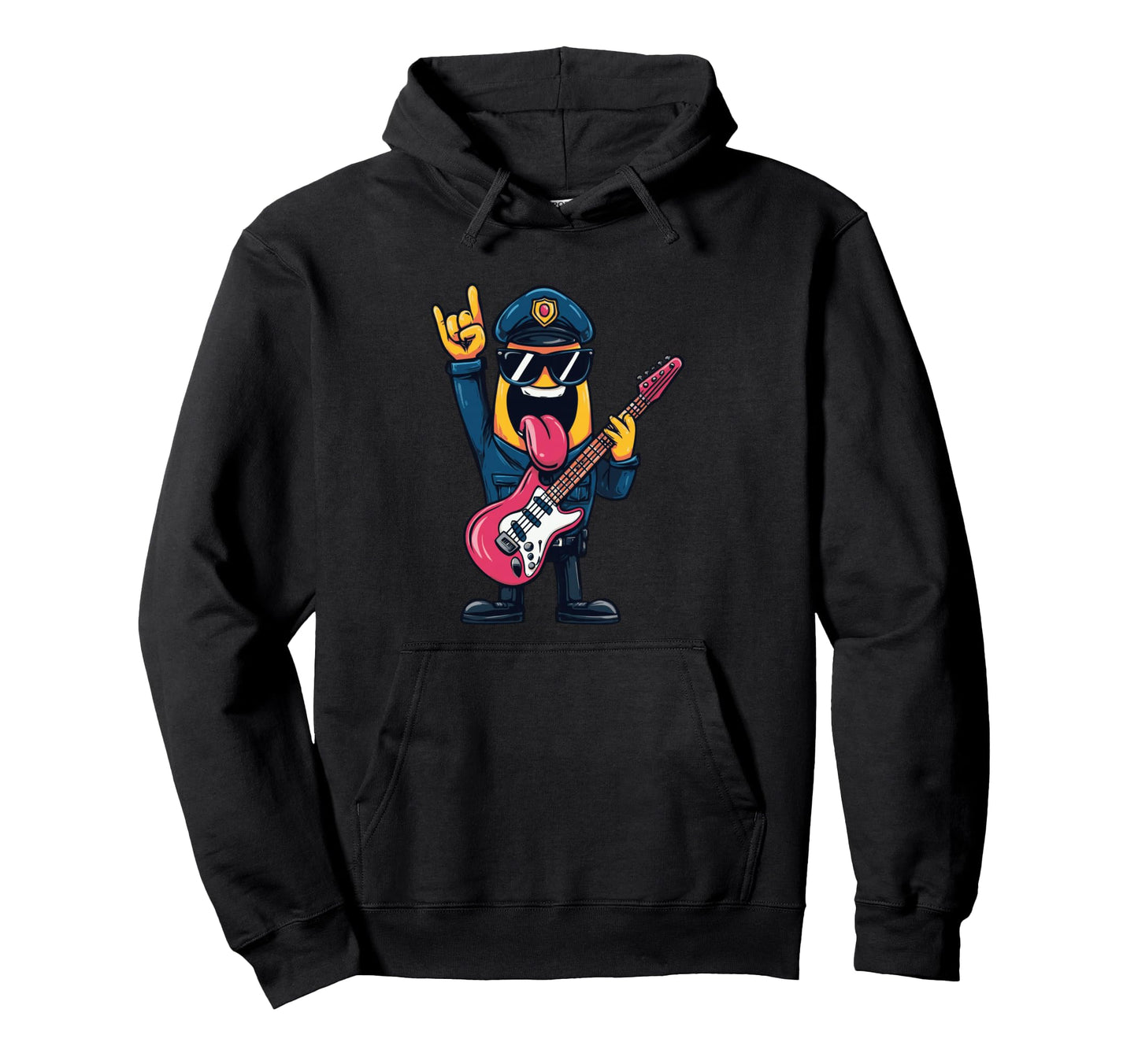 Funny Cartoon Banana Police Officer Rock Hoodie - Trendy Graphic Men Women - T-Shirt, Sweatshirt, Hoodie