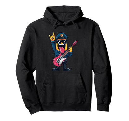 Funny Cartoon Banana Police Officer Rock Hoodie - Trendy Graphic Men Women - T-Shirt, Sweatshirt, Hoodie