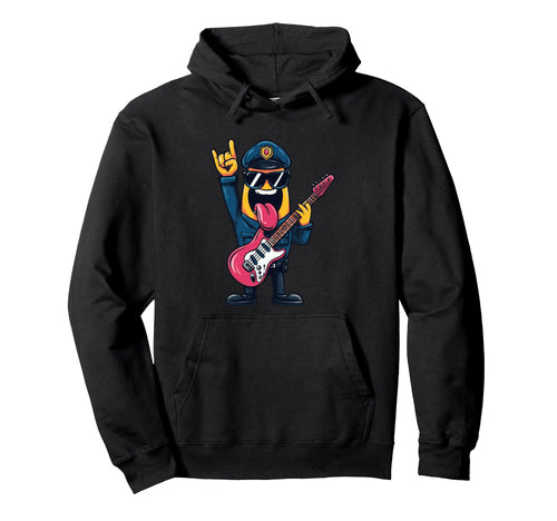 Funny Cartoon Banana Police Officer Rock Hoodie - Trendy Graphic Men Women - T-Shirt, Sweatshirt, Hoodie