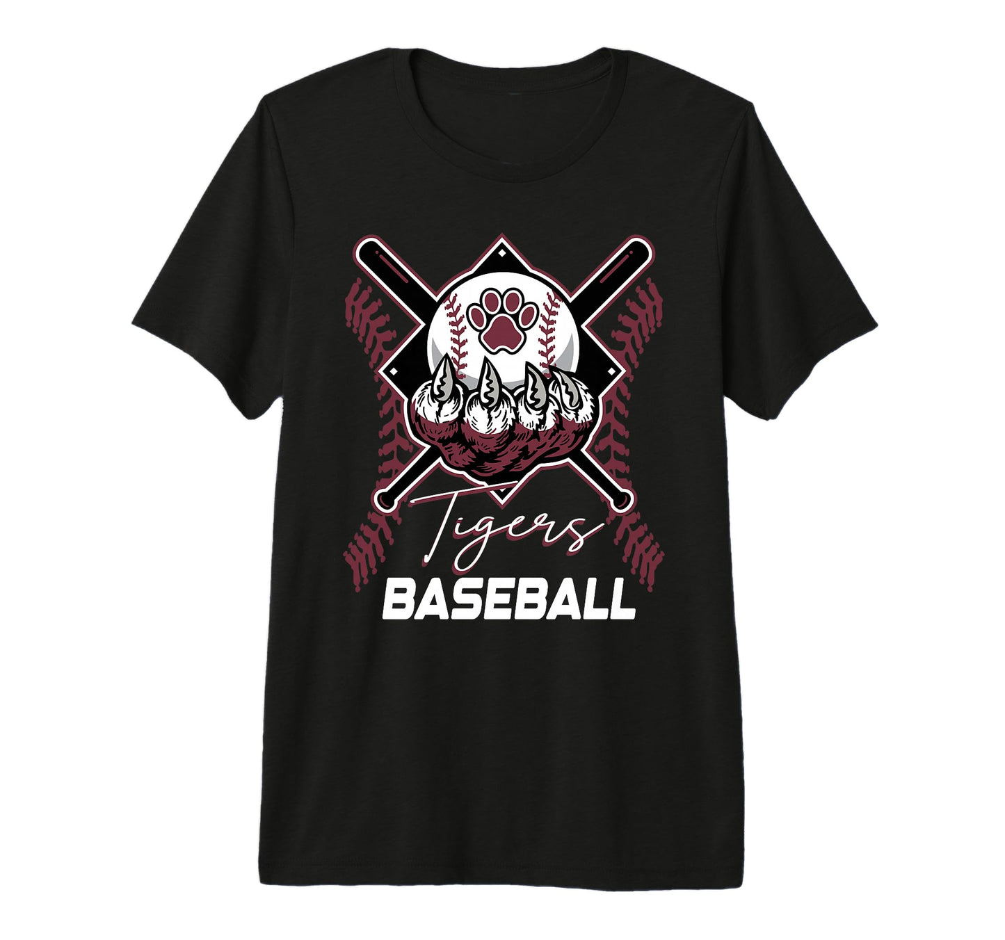 Tigers Baseball Mom Game Day Paw T-Shirt - Custom Art Print for Adults - T-Shirt, Sweatshirt, Hoodie