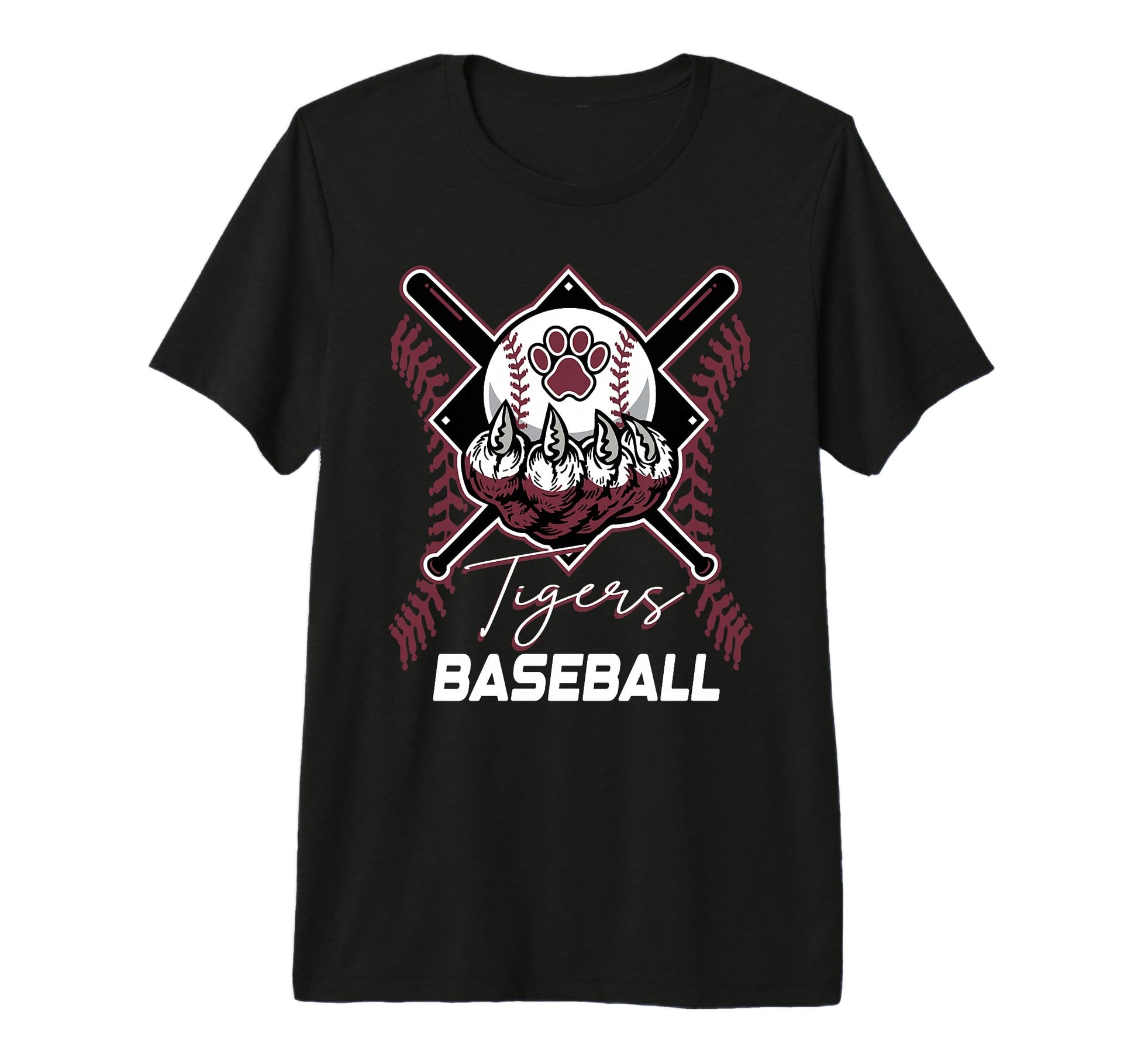 Tigers Baseball Mom Game Day Paw T-Shirt - Custom Art Print for Adults - T-Shirt, Sweatshirt, Hoodie