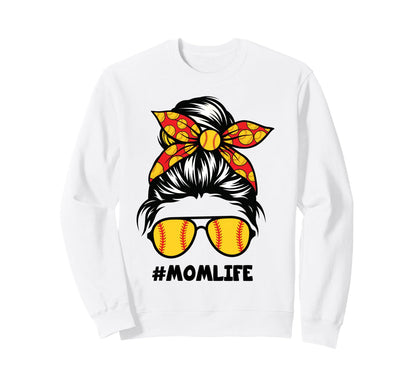 Messy Bun Hair Softball Mom Life Sweatshirt - Minimalist Print Men Women - T-Shirt, Sweatshirt, Hoodie