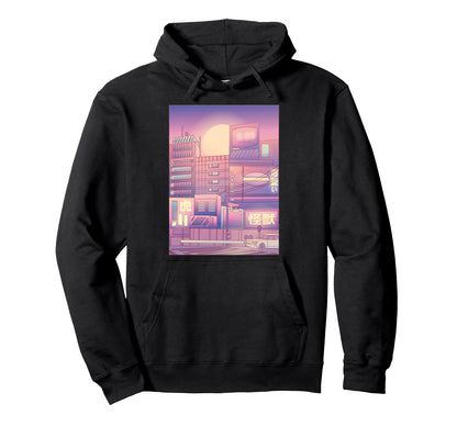 Futuristic Japanese City Vaporwave 80S Hoodie - Minimalist Print Men Women - T-Shirt, Sweatshirt, Hoodie