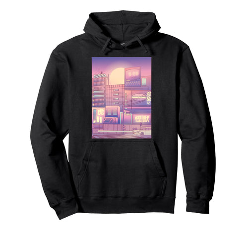 Futuristic Japanese City Vaporwave 80S Hoodie - Minimalist Print Men Women - T-Shirt, Sweatshirt, Hoodie