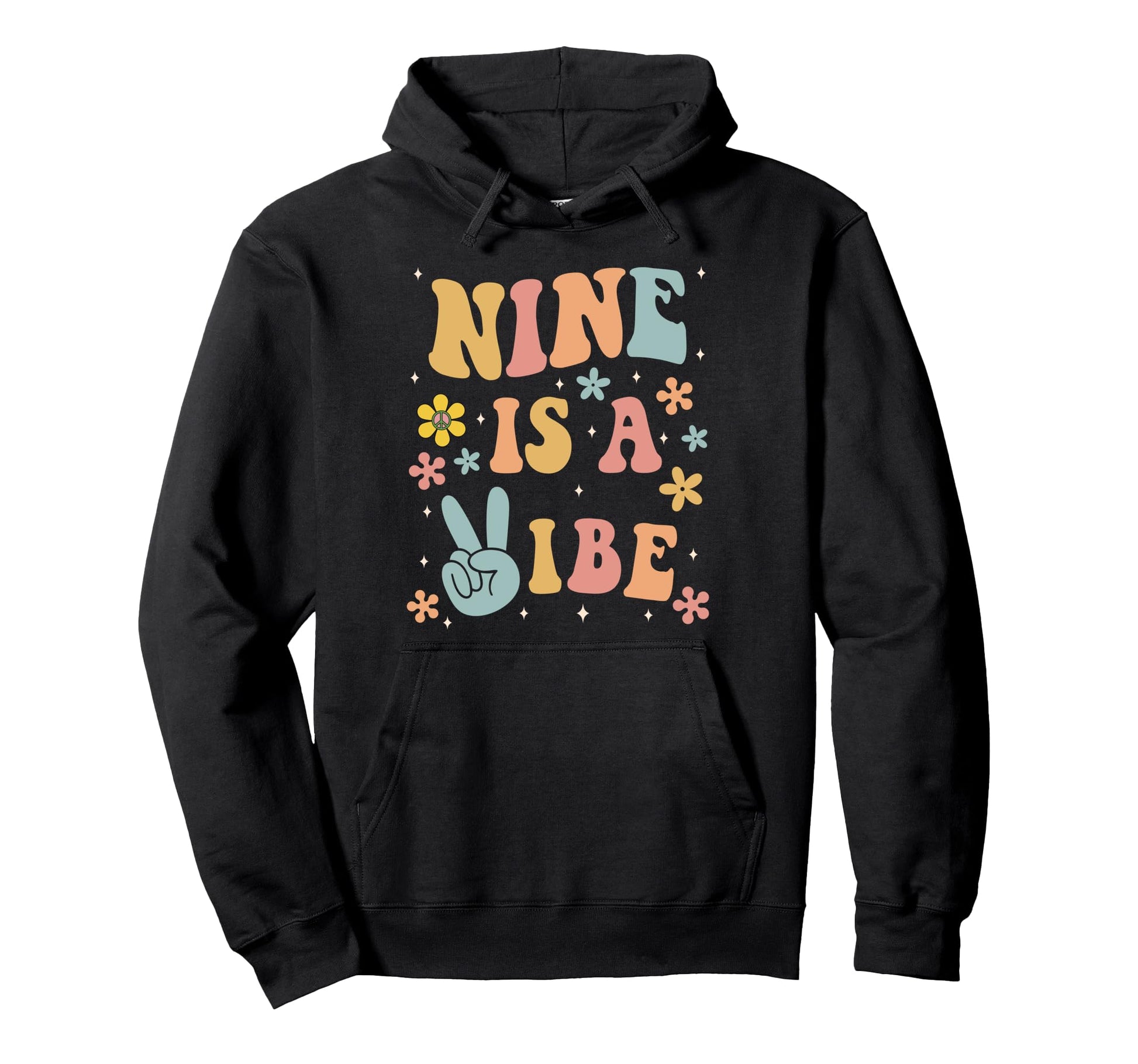 Nine Is Vibe Boho 9Th Birthday Hippie Hoodie - Trendy Graphic for Adults - T-Shirt, Sweatshirt, Hoodie