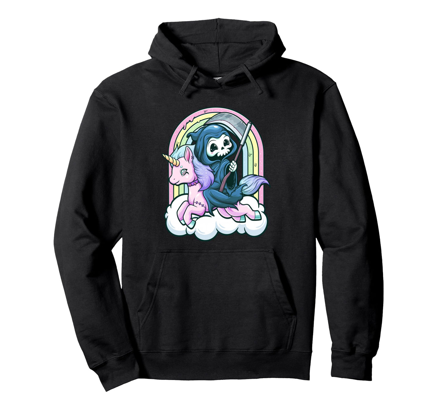 Kawaii Pastel Goth Creepy Unicorn Grim Hoodie - Unique Graphic Unisex - T-Shirt, Sweatshirt, Hoodie