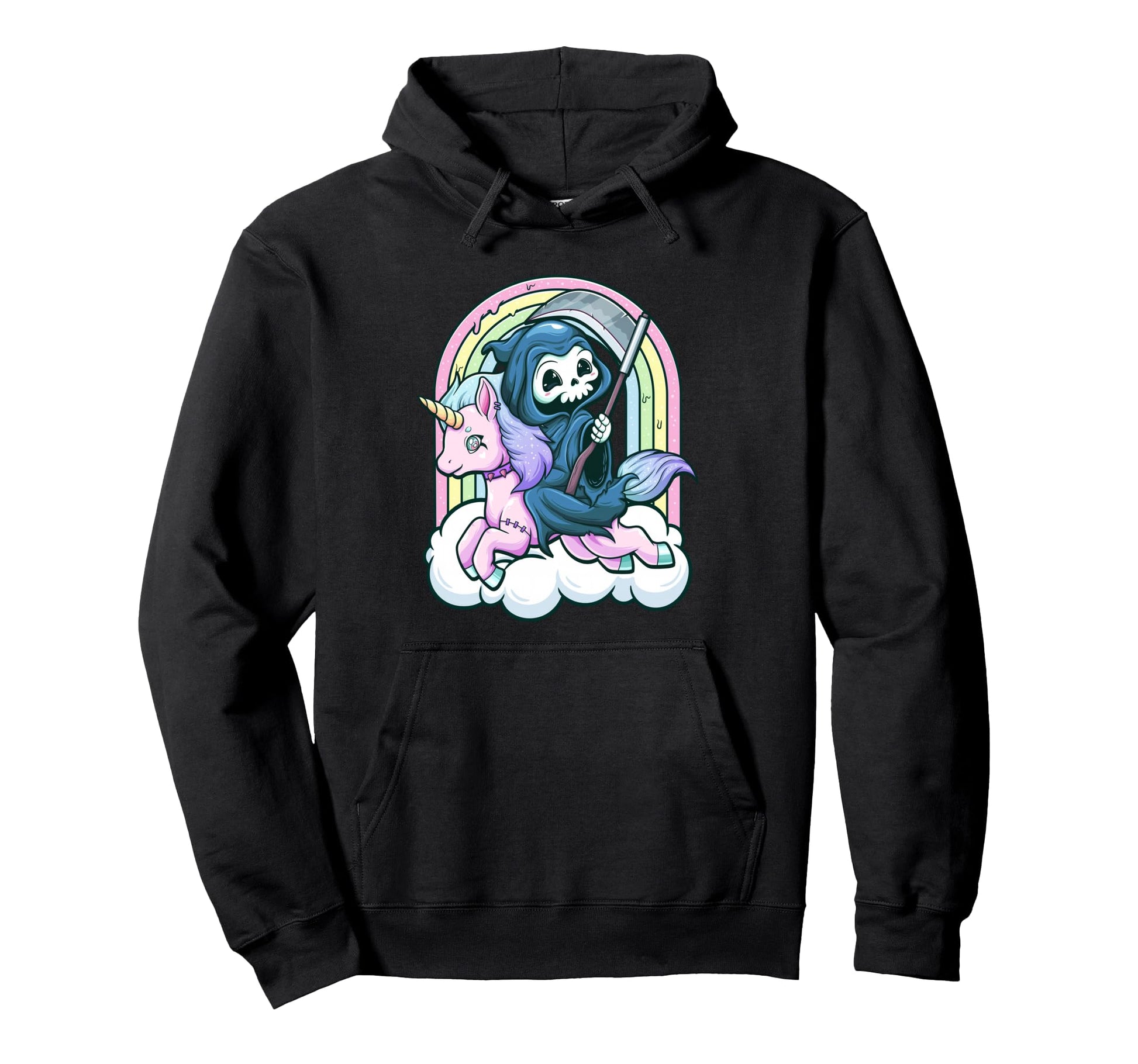 Kawaii Pastel Goth Creepy Unicorn Grim Hoodie - Unique Graphic Unisex - T-Shirt, Sweatshirt, Hoodie