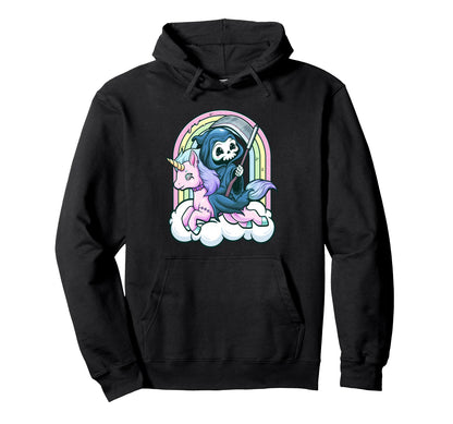 Kawaii Pastel Goth Creepy Unicorn Grim Hoodie - Unique Graphic Unisex - T-Shirt, Sweatshirt, Hoodie