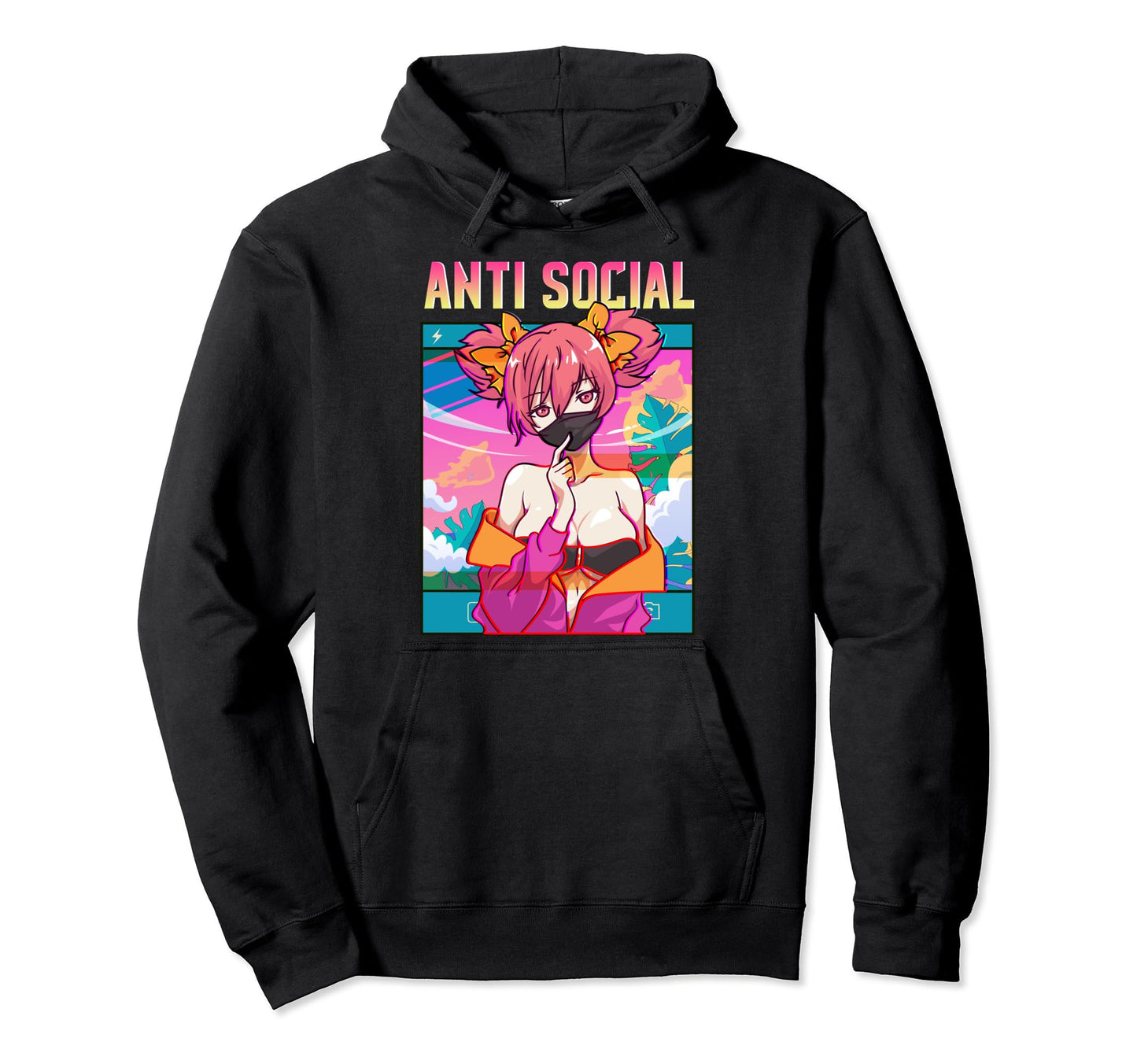 Anti Social Vaporwave Anime Antisocial Hoodie - Custom Art Print Men Women - T-Shirt, Sweatshirt, Hoodie