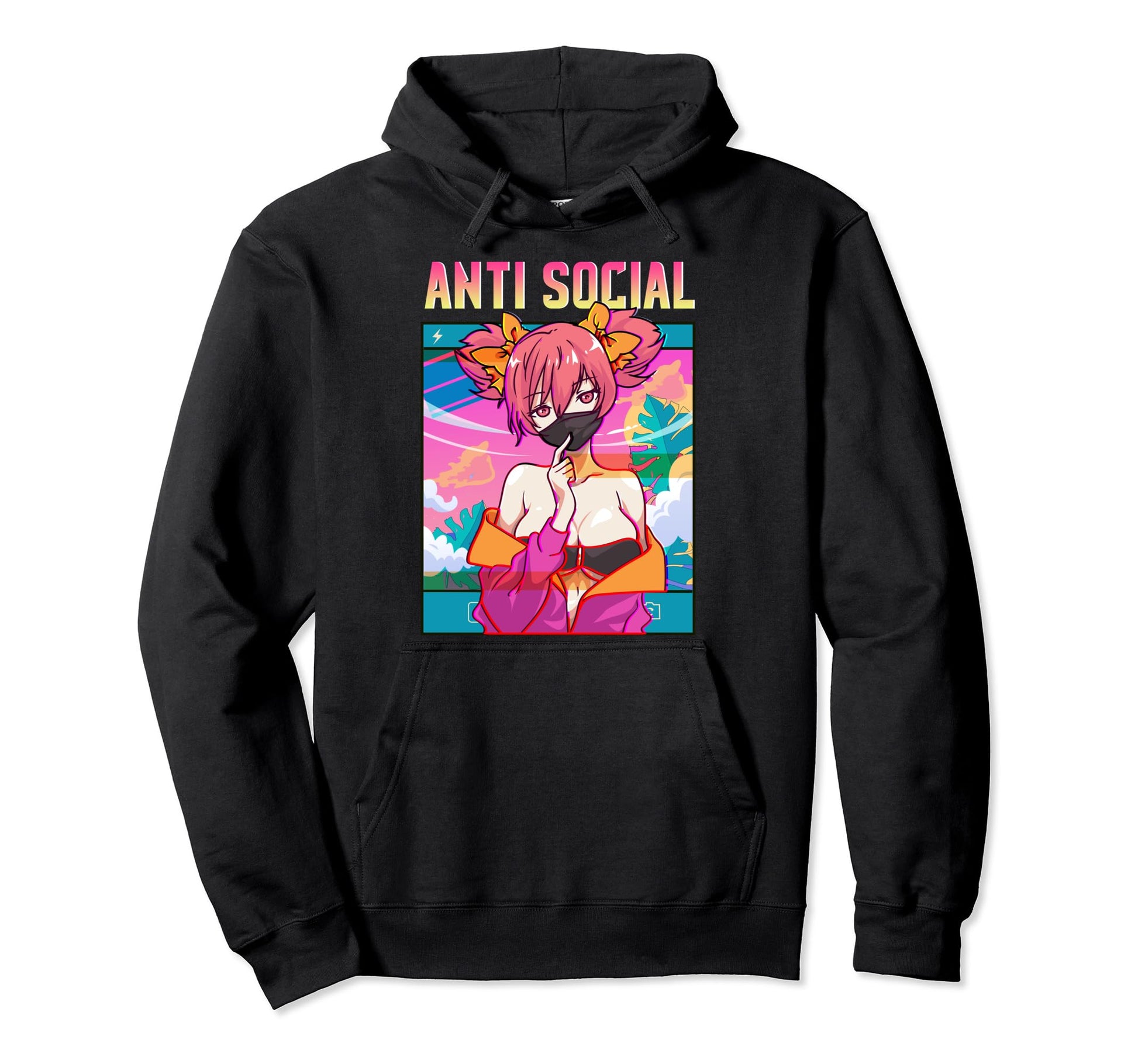 Anti Social Vaporwave Anime Antisocial Hoodie - Custom Art Print Men Women - T-Shirt, Sweatshirt, Hoodie