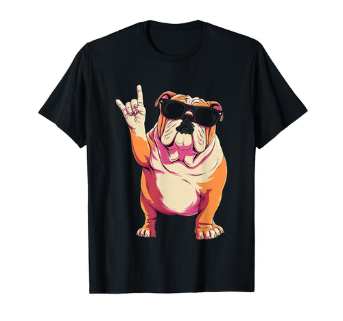 English Bulldog Rock Hand Sign Punk T-Shirt - Minimalist Print Men Women - T-Shirt, Sweatshirt, Hoodie