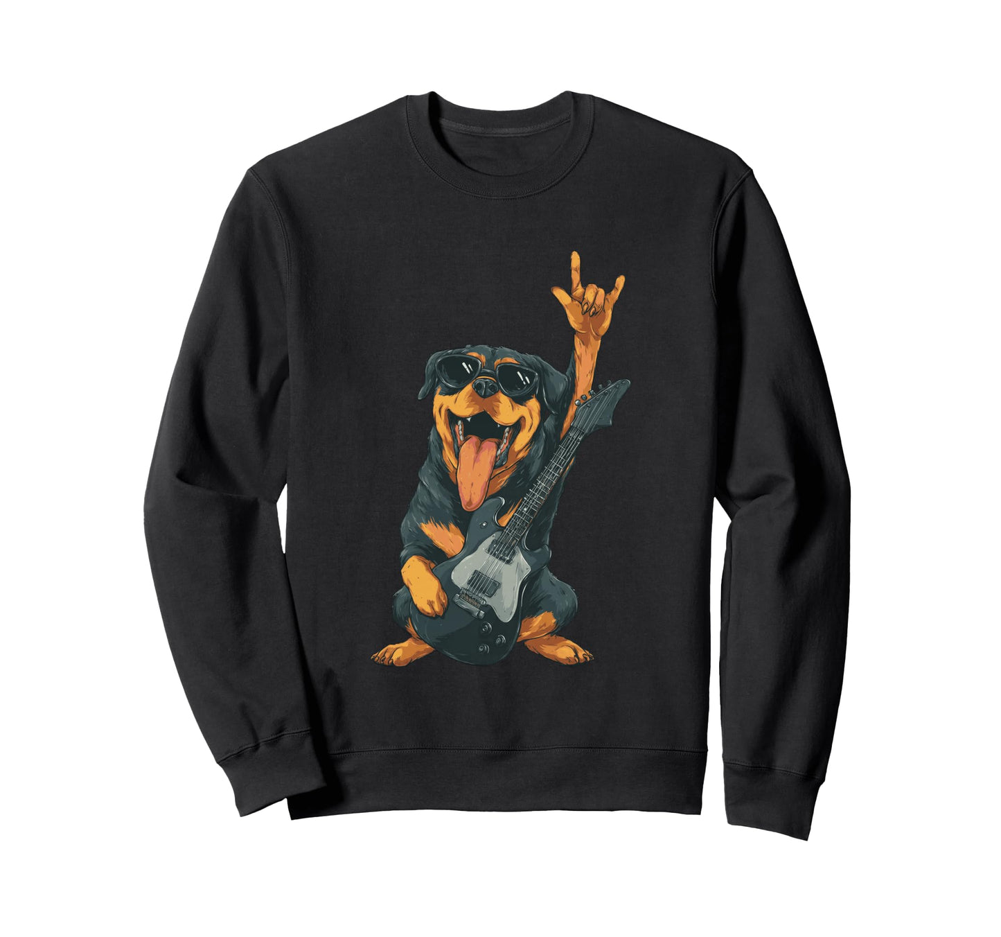 Rock Dog Rottweiler Guitar Player Sweatshirt - Minimalist Print for Adults - T-Shirt, Sweatshirt, Hoodie