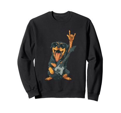 Rock Dog Rottweiler Guitar Player Sweatshirt - Minimalist Print for Adults - T-Shirt, Sweatshirt, Hoodie